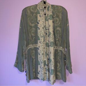 Vintage Platinum S Green and Cream Patterned Cardigan Beaded